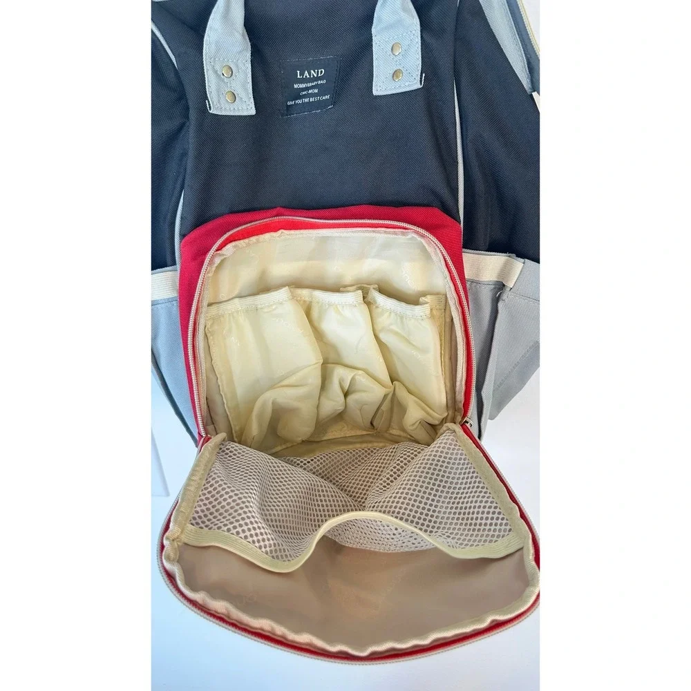 Land Diaper Bag Backpack Women OS‎ Black Red Grey Canvas Chic Mom Travel Utility